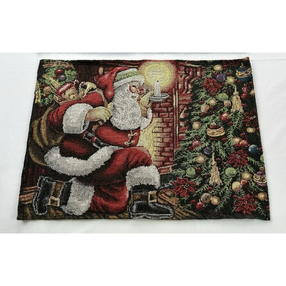 Vintage Windham Home Christmas Tapestry Placemats Set 2 Santa Tree NOS 13x19